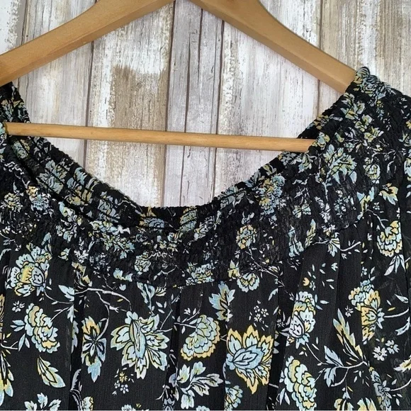 Torrid Off Shoulder Floral Chiffon Blouse 0X Black Blue Boho Peasant Top Plus - Picture 5 of 7